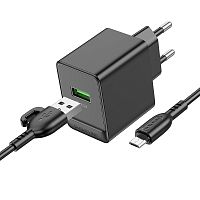 СЗУ micro USB (3A/18W) "BOROFONE" BAS12A + кабель micro USB QC3.0 быстрая зарядка (черный)