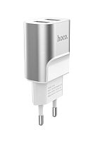 СЗУ с USB 2 выхода 2.1A "HOCO" C47A (серебро) 