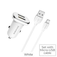 АЗУ micro USB (2,4A) "BOROFONE" BZ12 2 USB разъема (Цвет: белый) 
