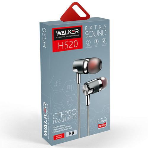 Стерео наушники WALKER H520 с микрофоном и кнопкой ответа, серые фото 2