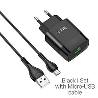 СЗУ micro USB (3A) "HOCO" C72Q , QC3.0 + кабель черное