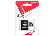 Карта памяти MicroSD 4 Gb Smart Buy class 10 (c адаптером SD)