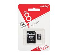 Карта памяти MicroSD 8 GB Smart Buy class 10 (с адаптером SD)