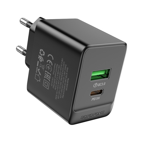 СЗУ с USB выходом PD 3A/20W "BOROFONE" BAS14A QC3.0 быстрая зарядка черный  фото 3