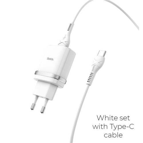 СЗУ для Type-C (3A) "HOCO" C12Q + кабель QC3.0 быстрая зарядка белое