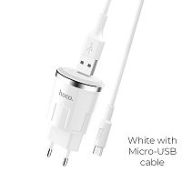СЗУ micro USB (2,4A) "HOCO" C37A + кабель белое
