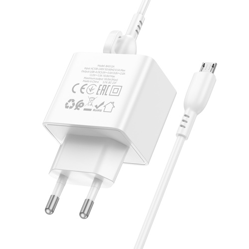 СЗУ micro USB (3A/18W) "BOROFONE" BAS12A + кабель micro USB QC3.0 быстрая зарядка (белый) фото 3