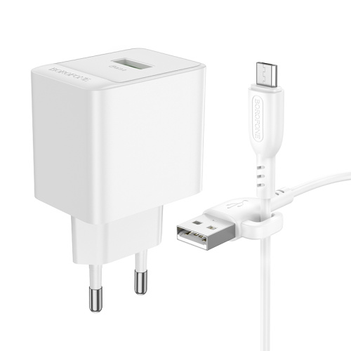 СЗУ micro USB (3A/18W) "BOROFONE" BAS12A + кабель micro USB QC3.0 быстрая зарядка (белый) фото 4