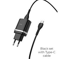 СЗУ для Type-C (3A) "HOCO" C12Q + кабель QC3.0 быстрая зарядка черное 