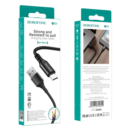 USB micro USB "BOROFONE" BX54 1M (черный)  фото 2