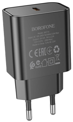 СЗУ с USB выходом PD 3A/20W "BOROFONE" BA71A QC3.0 черное фото 4