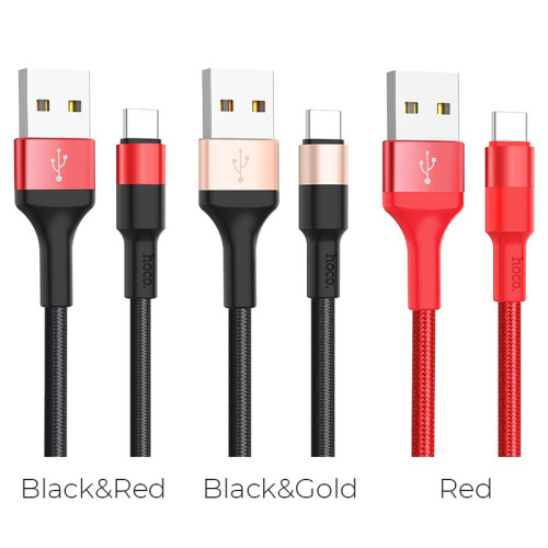 USB to Type C "HOCO" X26 1M (Цвет: черный-красный)  фото 3