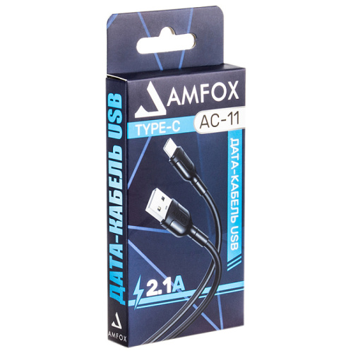 USB to Type C "AMFOX" C11 2.1А (Цвет: черный)  фото 2
