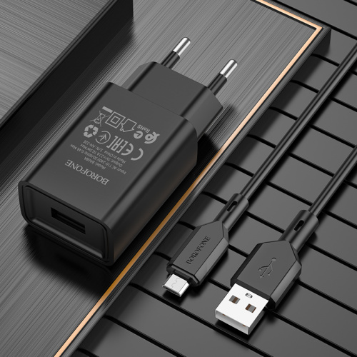 СЗУ micro USB (2,1A) "BOROFONE" BA68A + кабель micro USB  черный  фото 2
