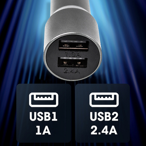 АЗУ с USB 2 выхода 2.4 A "WALKER" WCR-22 (удлиненный корпус) серый фото 5