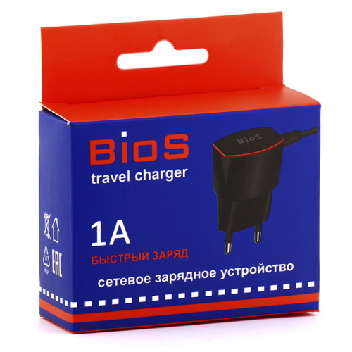 СЗУ micro USB (1A) "BIOS", черное 