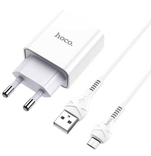 СЗУ micro USB (2.1A) "HOCO" C106A + кабель micro USB  (белый)