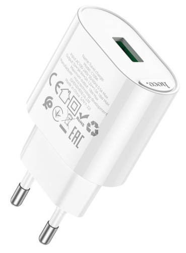 СЗУ с USB выходом 3A/18W "HOCO" C109A QC3.0 быстрая зарядка (белый) фото 3