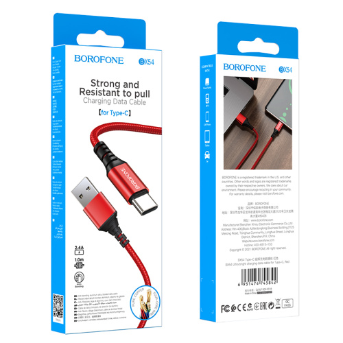 USB to Type C "BOROFONE" BX54 3,0A 1M (Цвет: красный) фото 2