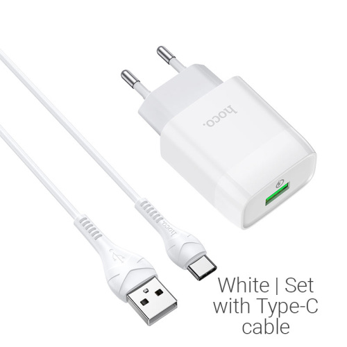 СЗУ для Type-C (3A) "HOCO" C72Q QC3.0 + кабель белое