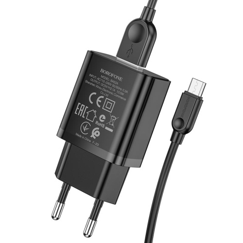 СЗУ micro USB (2,1A) "BOROFONE" BA52A + кабель micro USB  черное фото 4