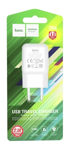 СЗУ с USB выходом 2.1A "HOCO" C96A  (белый) фото 2