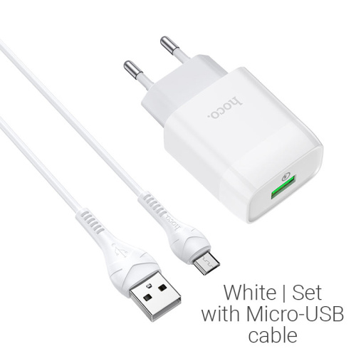 СЗУ micro USB (3A) "HOCO" C72Q , QC3.0 + кабель белое 