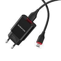 СЗУ micro USB (2,1A) "BOROFONE" BA20A + кабель micro USB  черное (ORIG) 