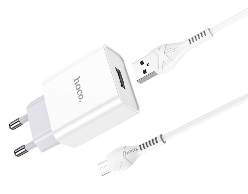 СЗУ micro USB (2.1A) "HOCO" C106A + кабель micro USB  (белый) фото 3