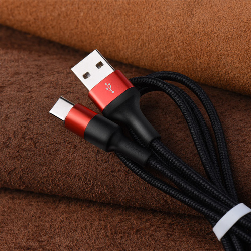 USB to Type C "HOCO" X26 1M (Цвет: черный-красный)  фото 4