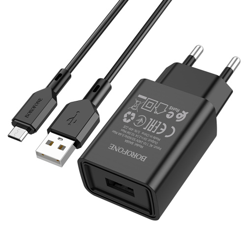 СЗУ micro USB (2,1A) "BOROFONE" BA68A + кабель micro USB  черный  фото 5